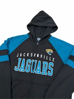 NFL Jacksonville Jaguars Zip Up Hoodie Sweatshirt Mens Large Black Teal
